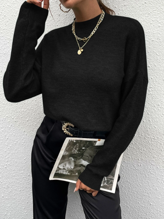 Mock Neck Drop Shoulder Sweater