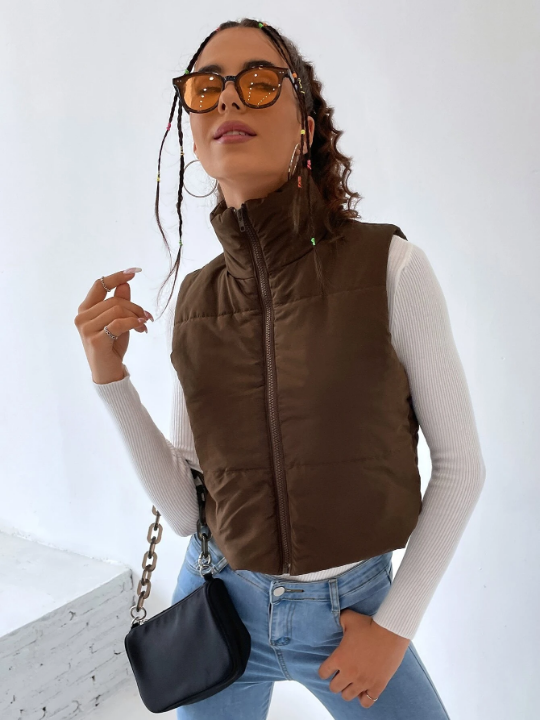 Solid Zip Up Puffer Vest