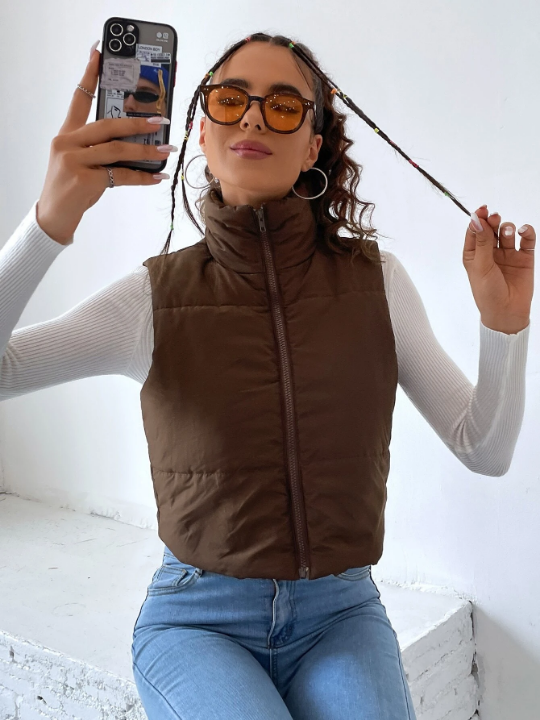 Solid Zip Up Puffer Vest