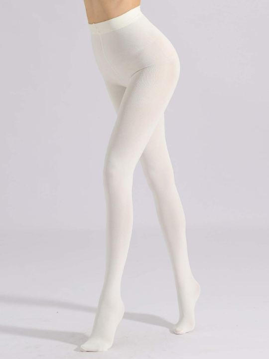 1200D Plush Lined White Tights