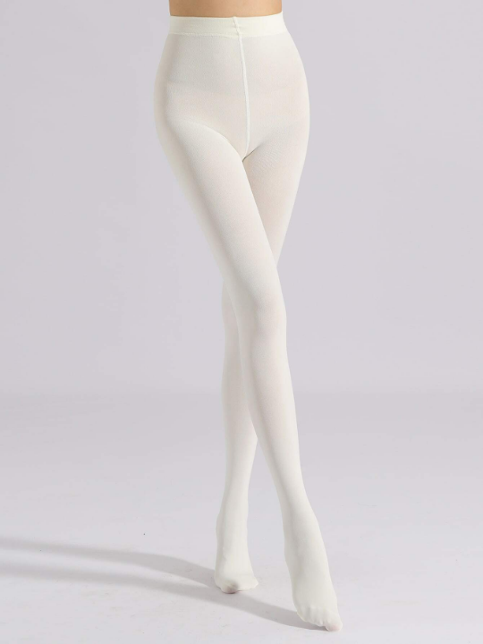 1200D Plush Lined White Tights