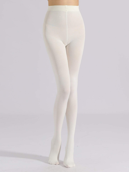 1200D Plush Lined White Tights