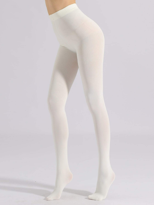 1200D Plush Lined White Tights