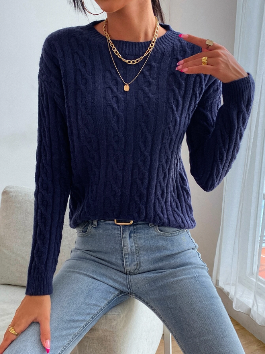 Frenchy Cable Knit Drop Shoulder Sweater