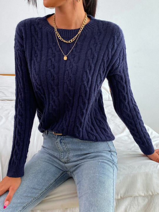 Frenchy Cable Knit Drop Shoulder Sweater