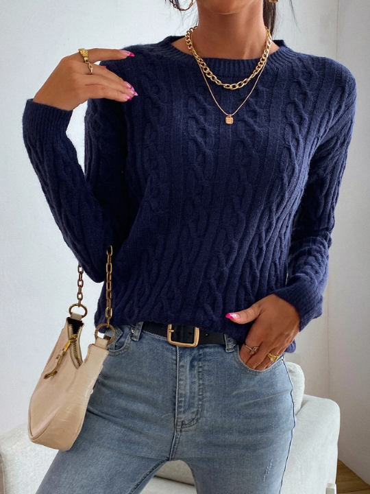 Frenchy Cable Knit Drop Shoulder Sweater