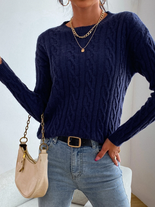 Frenchy Cable Knit Drop Shoulder Sweater