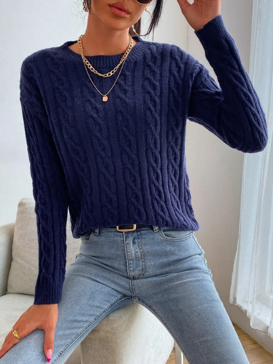 Frenchy Cable Knit Drop Shoulder Sweater