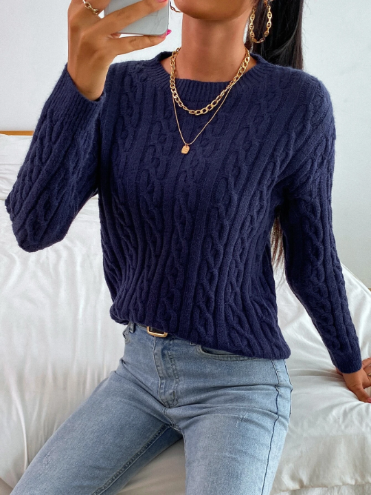 Frenchy Cable Knit Drop Shoulder Sweater