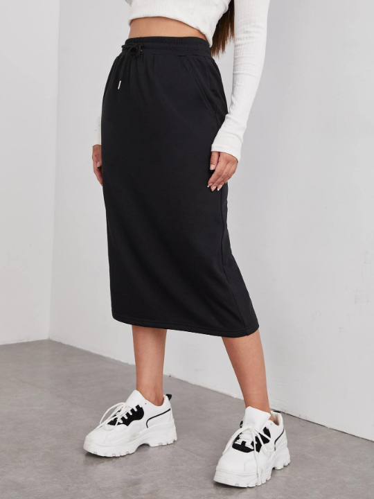 EZwear Drawstring Waist Slant Pocket Skirt