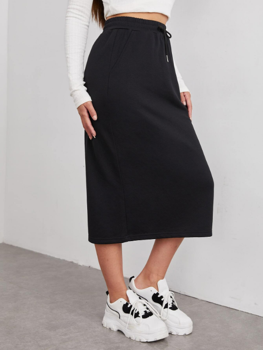 EZwear Drawstring Waist Slant Pocket Skirt