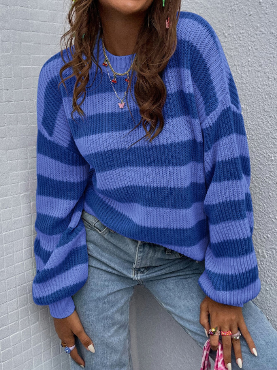 Essnce Striped Pattern Drop Shoulder Sweater