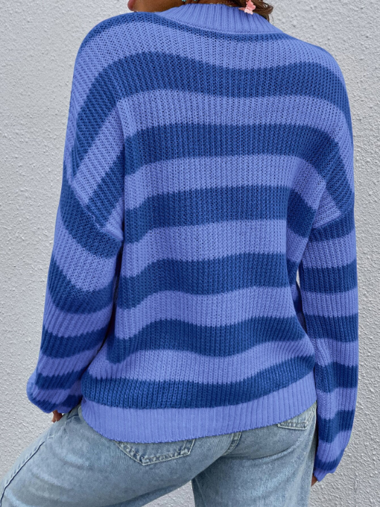 Essnce Striped Pattern Drop Shoulder Sweater