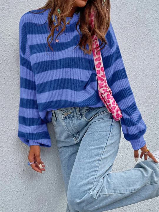 Essnce Striped Pattern Drop Shoulder Sweater