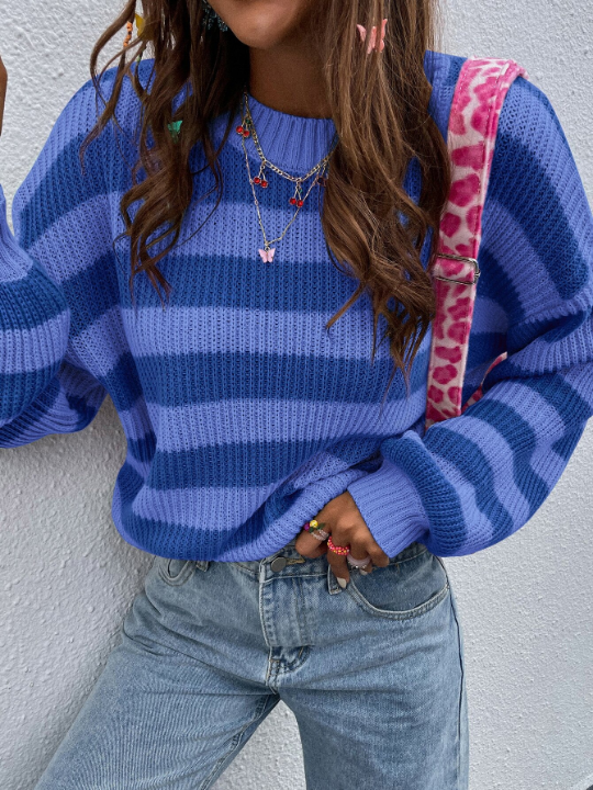 Essnce Striped Pattern Drop Shoulder Sweater