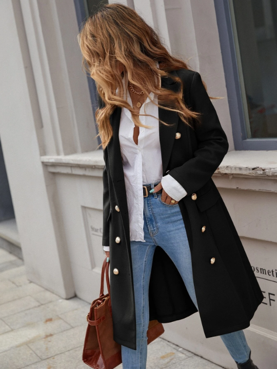 Frenchy Double Breasted Lapel Neck Overcoat