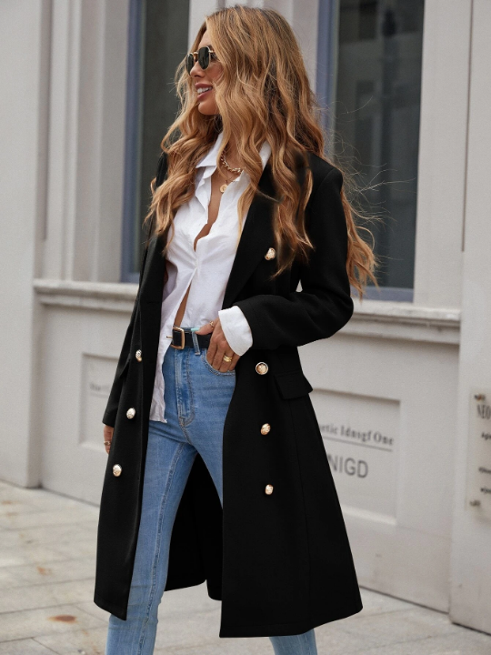 Frenchy Double Breasted Lapel Neck Overcoat