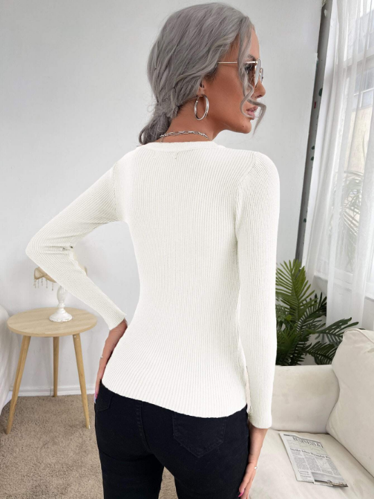 Frenchy Solid Ribbed Knit Sweater