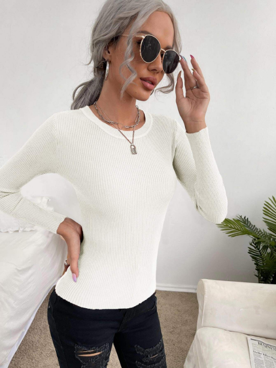 Frenchy Solid Ribbed Knit Sweater