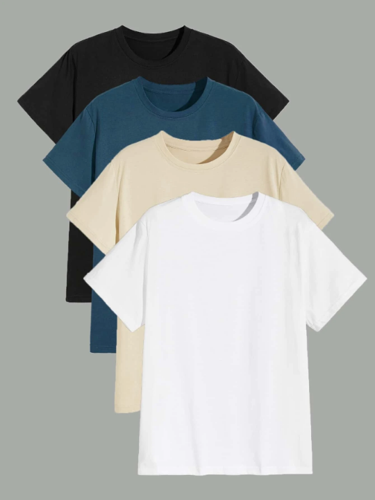 Manfinity Basics Men 4pcs Round Neck Solid Tee