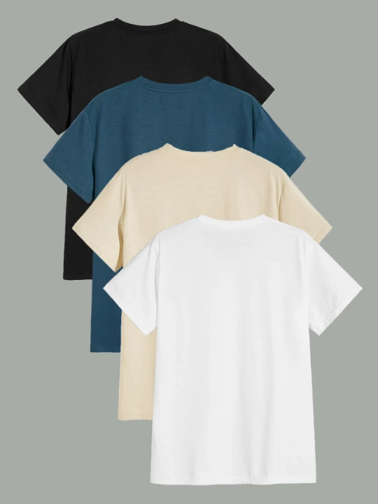 Manfinity Basics Men 4pcs Round Neck Solid Tee