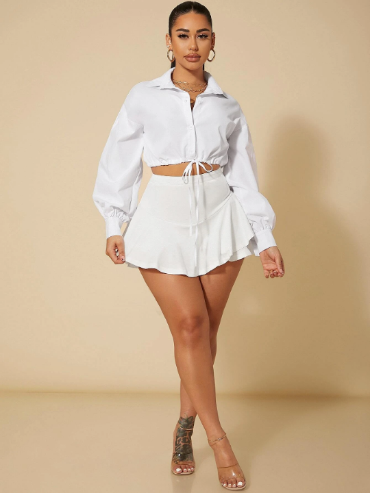 SXY Summer High Waist Ruffle Hem Skort