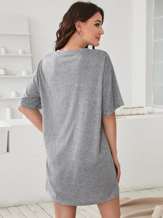 Slogan & Eyelash Print Drop Shoulder Nightdress