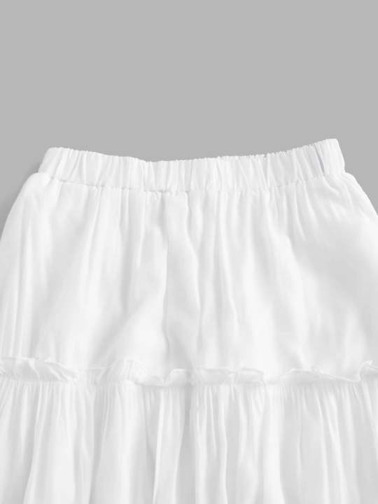 ROMWE Solid Frill Skirt