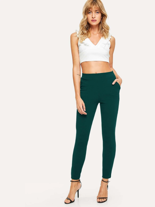 Essnce Mid-Rise Textured Skinny Pants