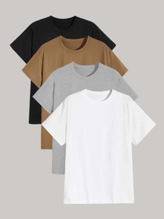 Manfinity Basics Men 4pcs Round Neck Solid Tee