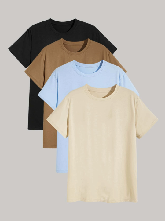 Manfinity Basics Men 4pcs Round Neck Solid Tee