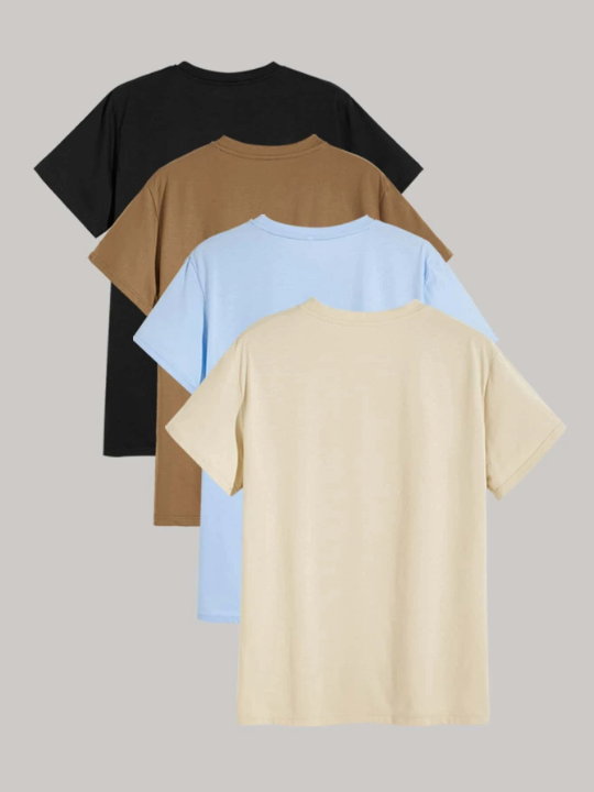 Manfinity Basics Men 4pcs Round Neck Solid Tee