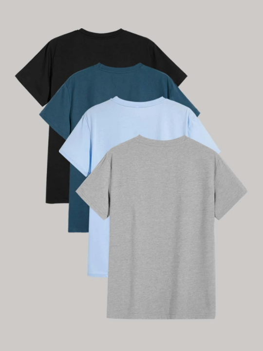 Manfinity Basics Men 4pcs Round Neck Solid Tee