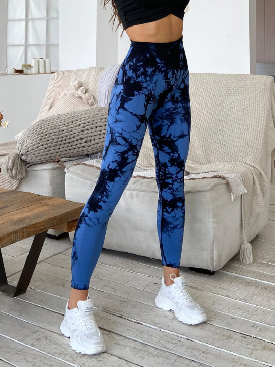 Yoga Trendy Tie Dye Running Leggings Seamless High Stretch Scrunch Butt Workout Tights