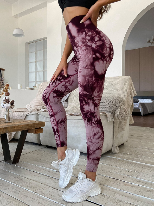 Yoga Trendy Seamless Breathable Softness Tie Dye Sports Leggings