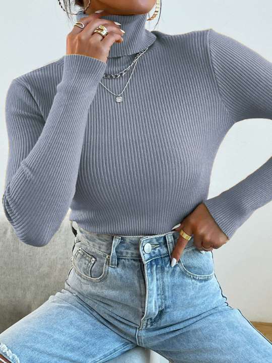 Mulvari Turtleneck Ribbed Knit Sweater Without Necklace