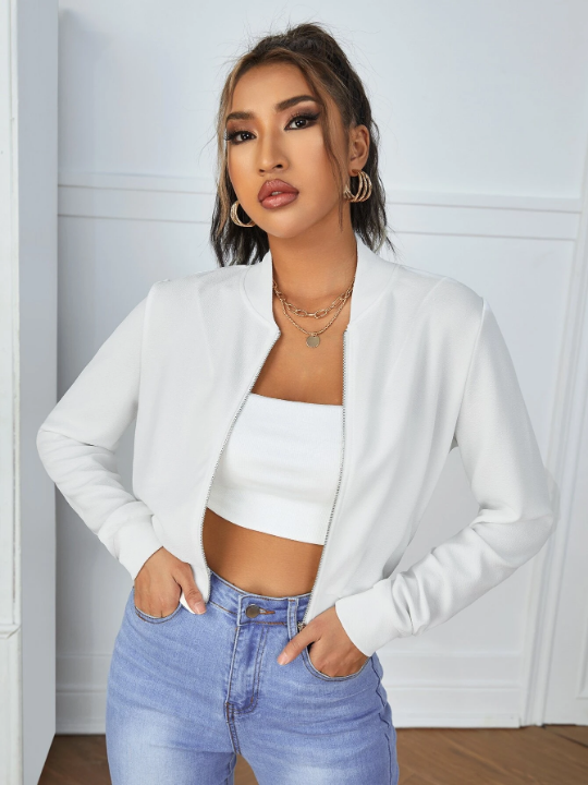 Essnce Zip Up Crop Bomber Jacket