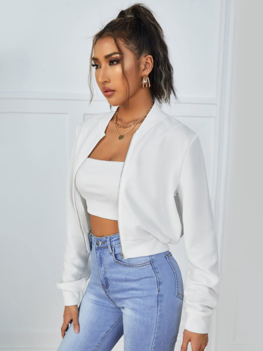 Essnce Zip Up Crop Bomber Jacket