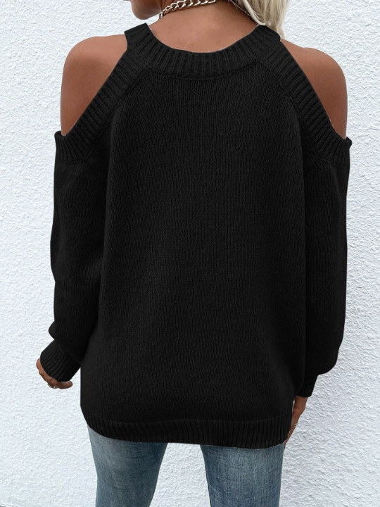 LUNE Solid Cold Shoulder Sweater