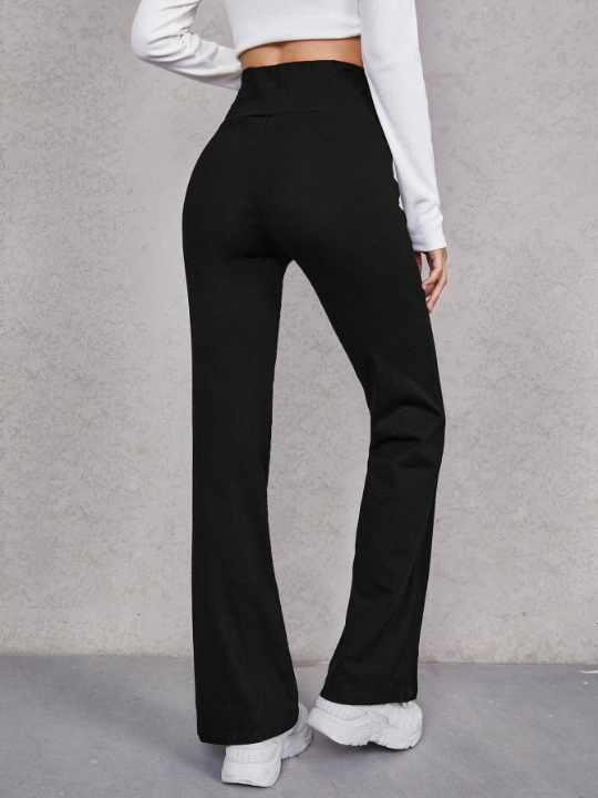 EZwear Wide Waistband Flare Leg Pants