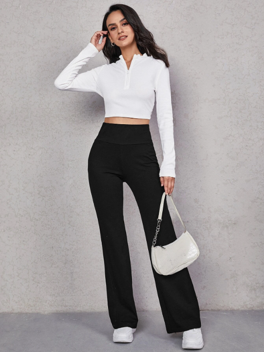 EZwear Wide Waistband Flare Leg Pants