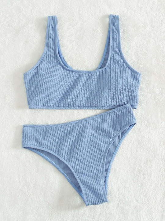 Swim Basics Plain Textured Bikini Swimsuit