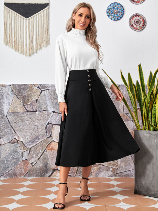 EMERY ROSE Button Fly Flare Skirt