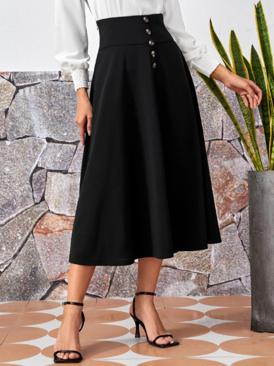 EMERY ROSE Button Fly Flare Skirt