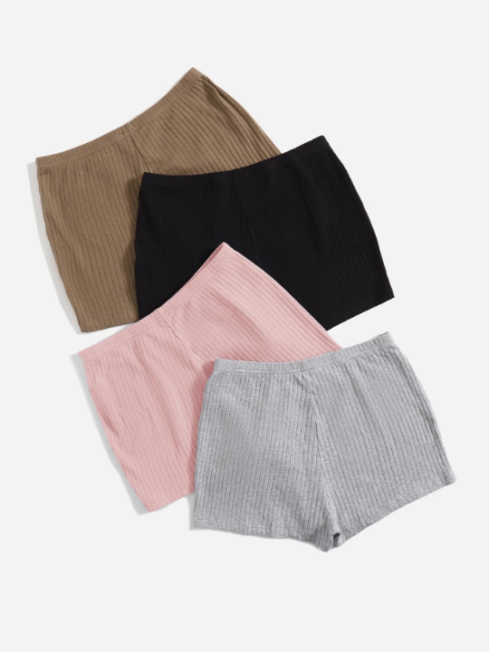 EZwear 4pcs Rib-knit Shorts