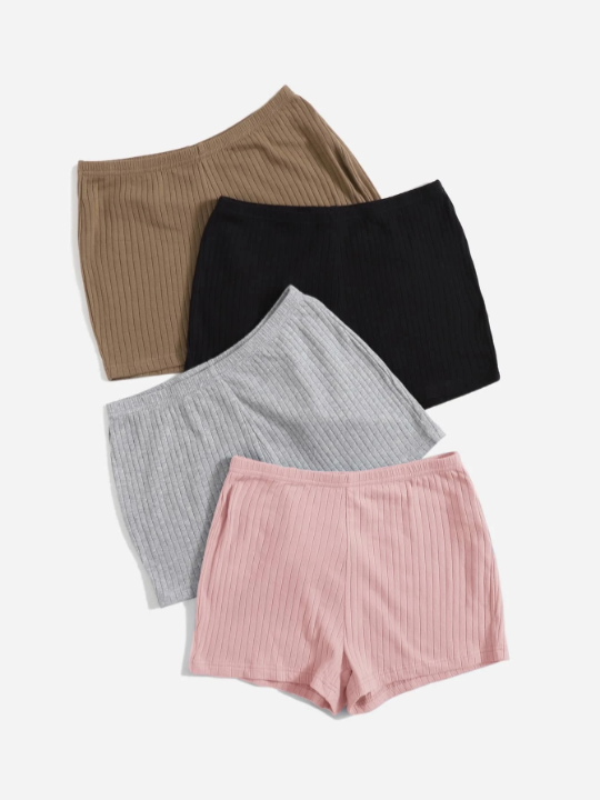 EZwear 4pcs Rib-knit Shorts