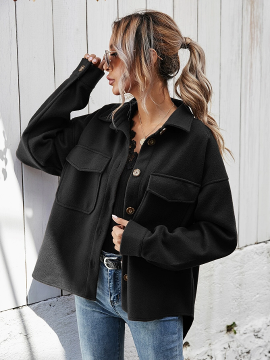 Frenchy Flap Pocket Drop Shoulder Overcoat