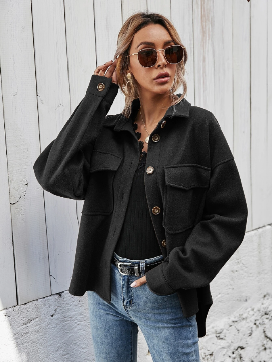 Frenchy Flap Pocket Drop Shoulder Overcoat