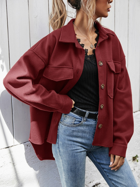 Frenchy Flap Pocket Drop Shoulder Overcoat