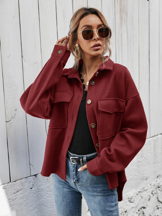 Frenchy Flap Pocket Drop Shoulder Overcoat